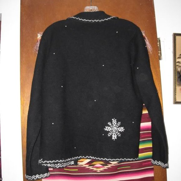 Womens Pendleton Black Wool Snowflake Cardigan Sweater Light Jacket Medium - Picture 4 of 6